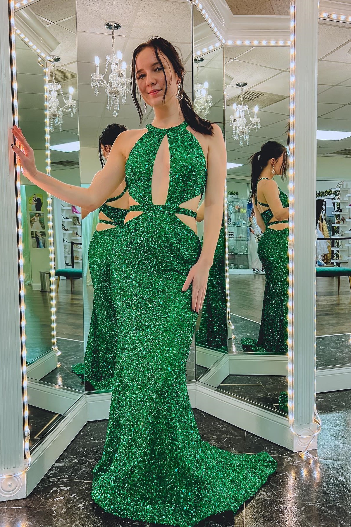 Sexy Green Sequin Halter Mermaid Long Formal Dress Dressesforparty Sexy Green Sequin Halter Mermaid Long Formal Dress Dressesforparty