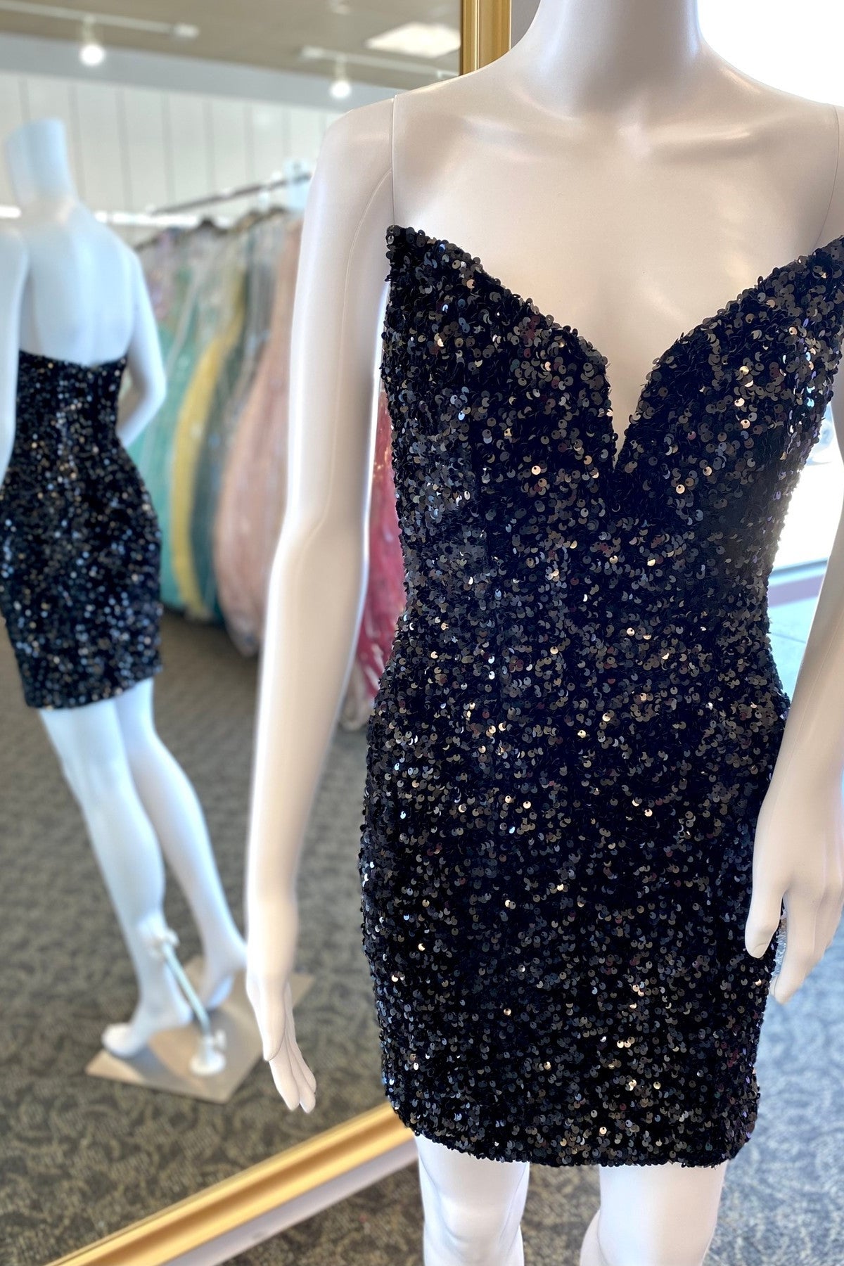 Strapless Back Sequin Bodycon Mini Dress