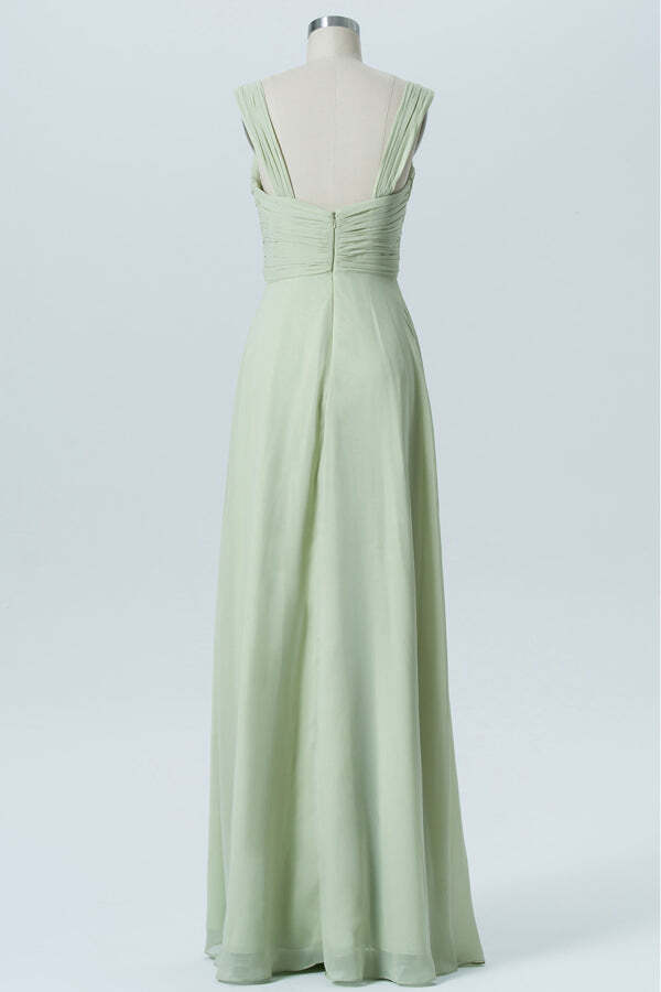 Sage Green Chiffon Pleated A-line Long Bridesmaid Dress Dressesforparty Sage Green Chiffon Pleated A-line Long Bridesmaid Dress Dressesforparty