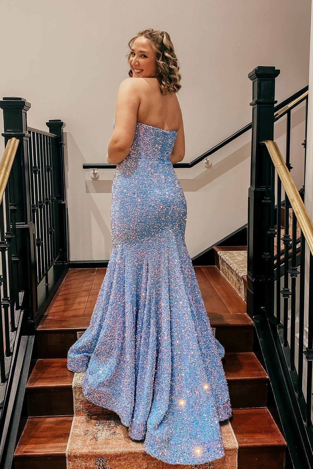 Sweetheart Blue Sequin Mermaid Long Formal Dress