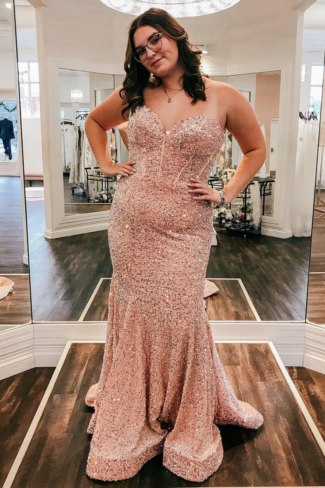 Sweetheart Pink Sequin Mermaid Long Formal Dress