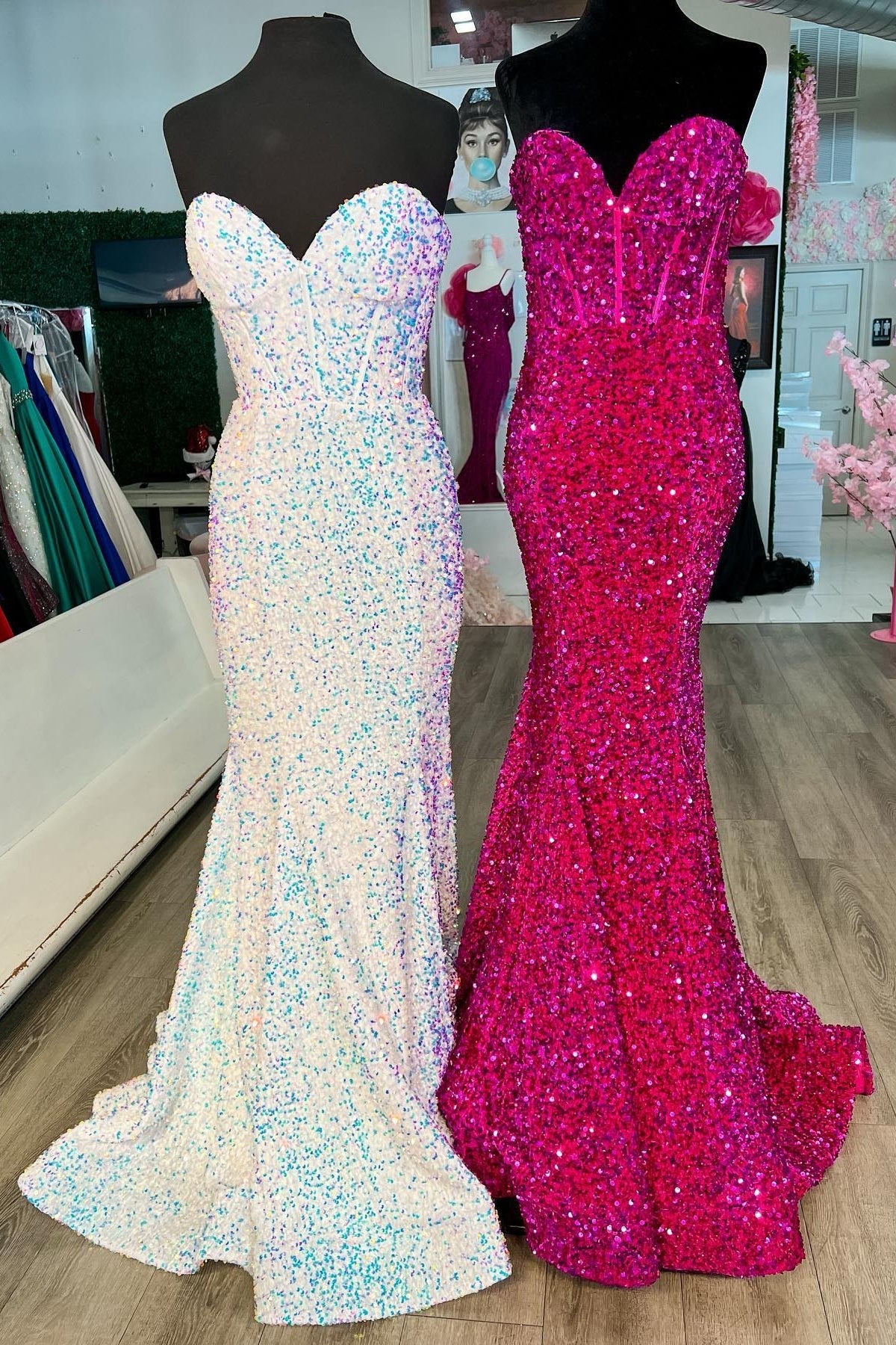 Sweetheart Blue Sequin Mermaid Long Formal Dress