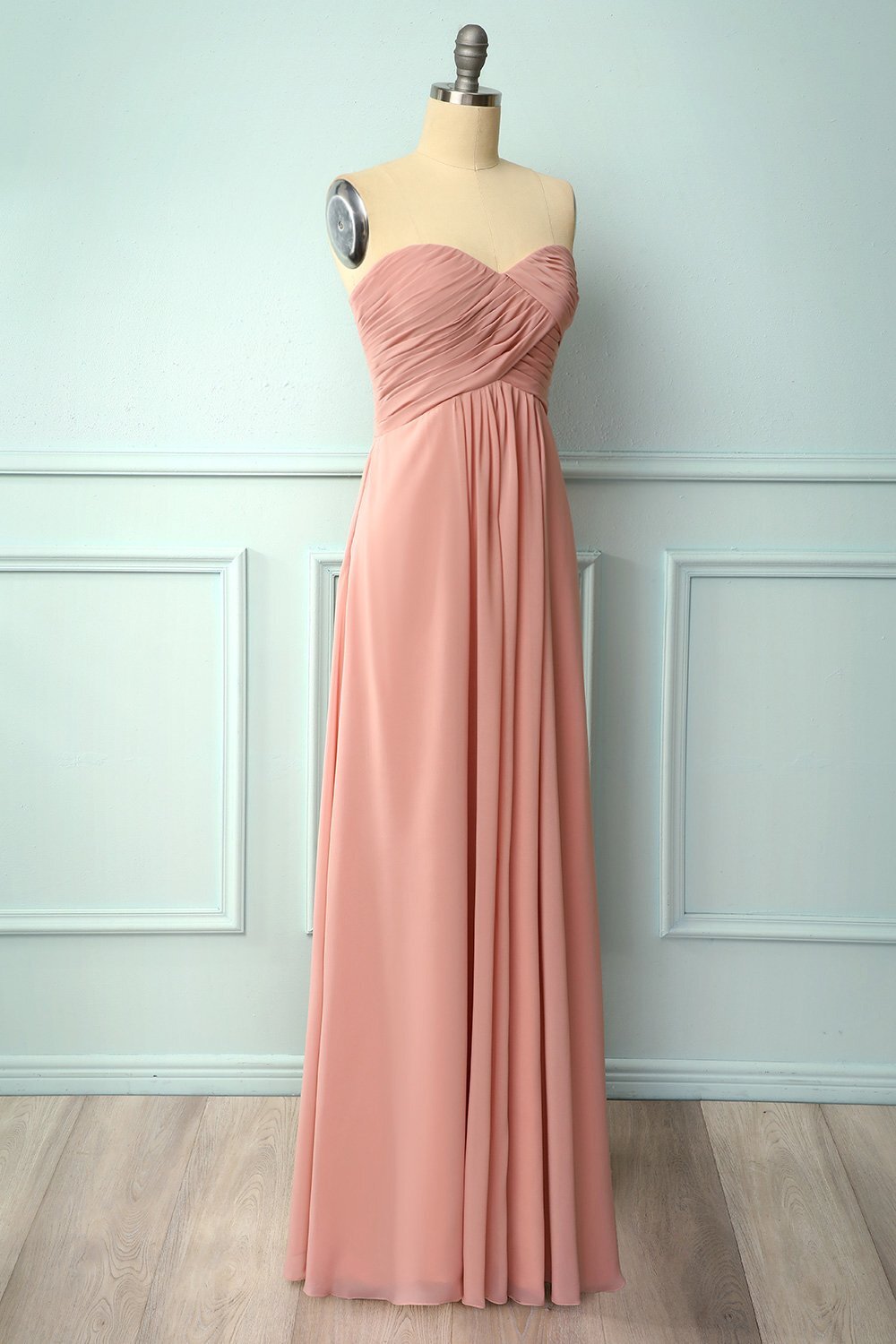 Sweetheart Blush Pink Chiffon Long Bridesmaid Dress