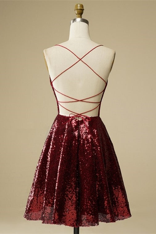 Burgundy Sequins A-line Short Homecoming Dress