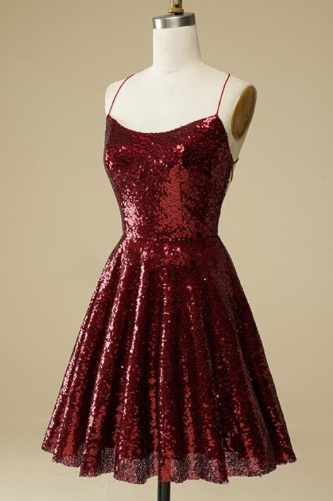 Burgundy Sequins A-line Short Homecoming Dress