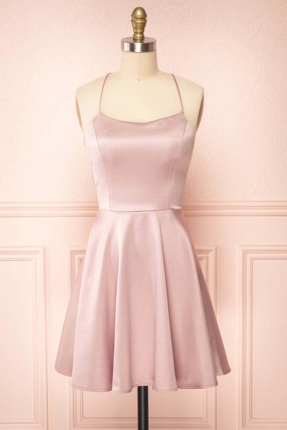 Simple Pink Straps A-line Short Party Dress with Lace Up Back