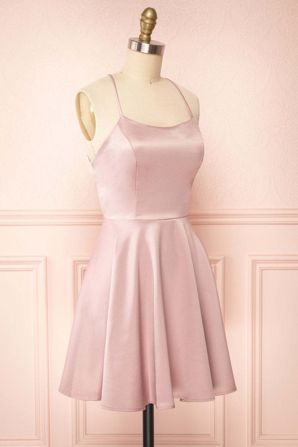 Simple Pink Straps A-line Short Party Dress with Lace Up Back