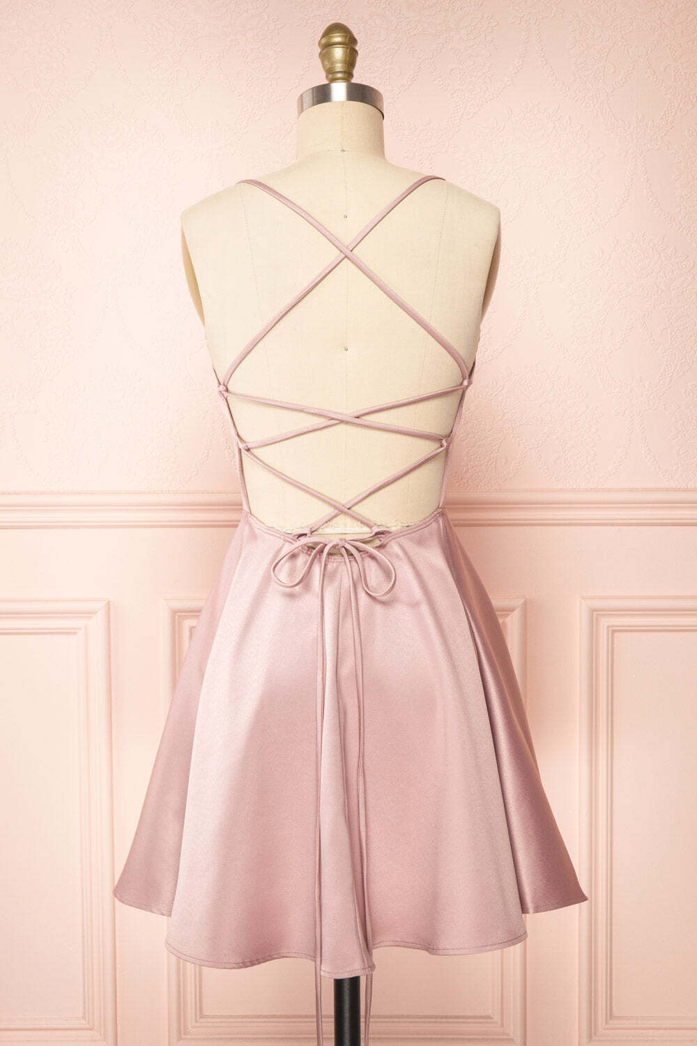 Simple Pink Straps A-line Short Party Dress with Lace Up Back