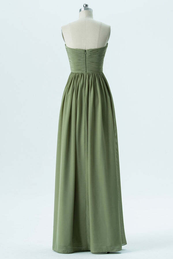 Sage Green Chiffon Sweetheart Pleated Bridesmaid Dress