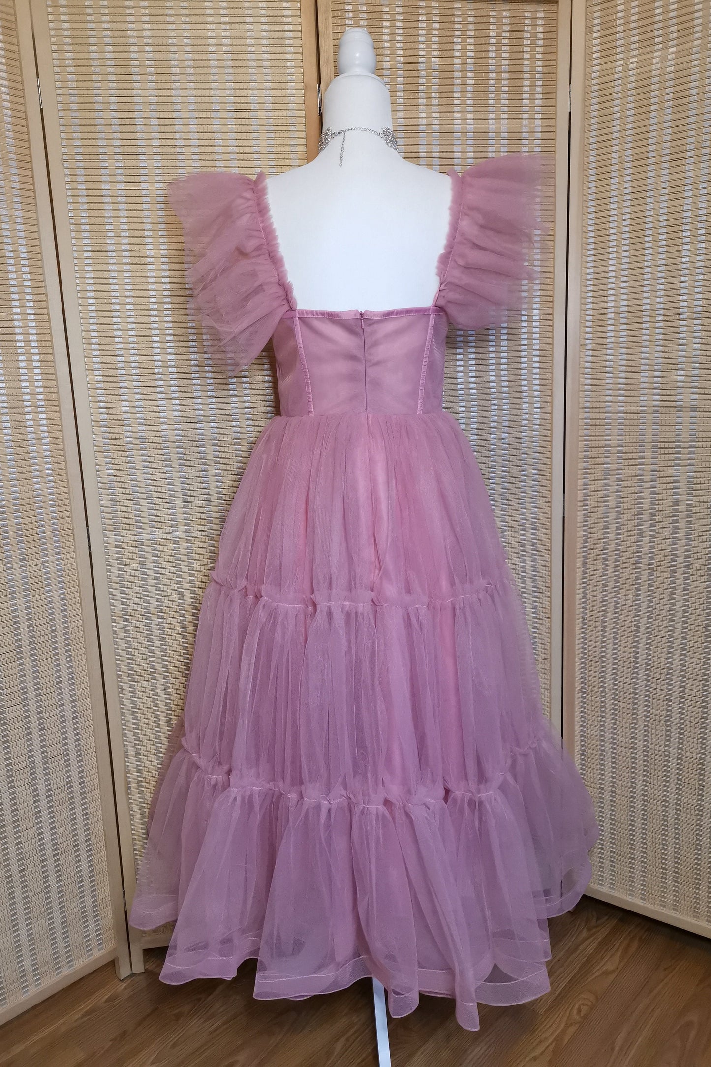 Flare Sleeves Rose Pink Corset A-line Princess Dress
