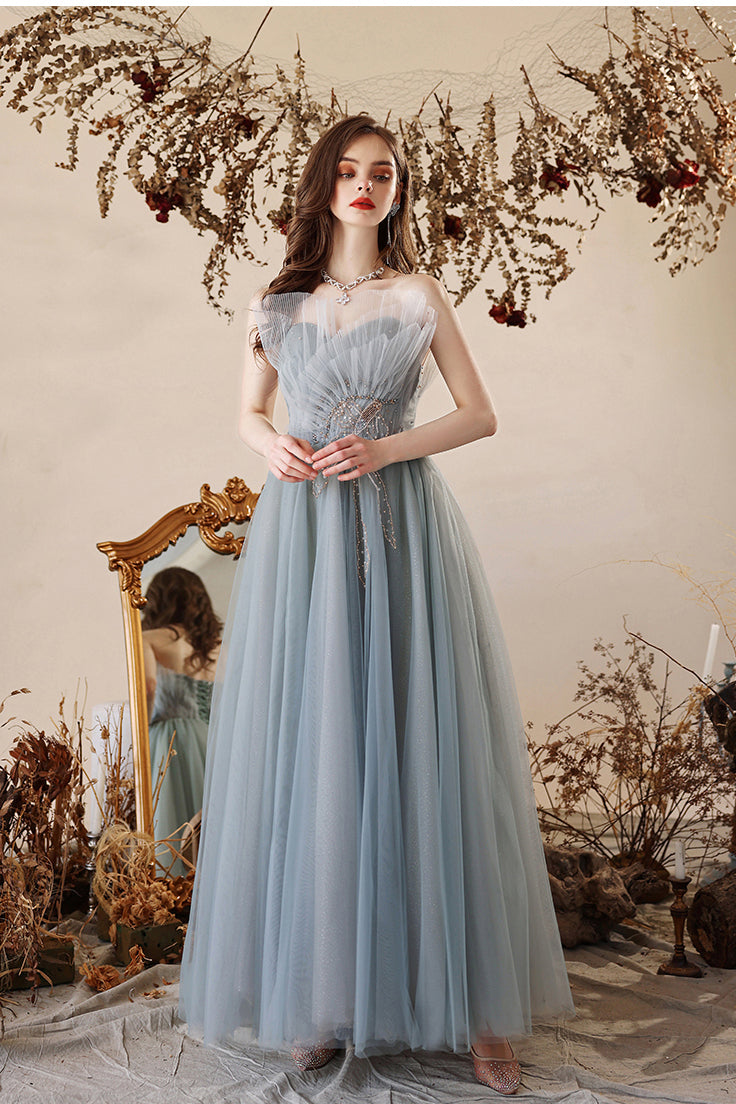 Princess Misty Blue Strapless A-line Long Formal Dress