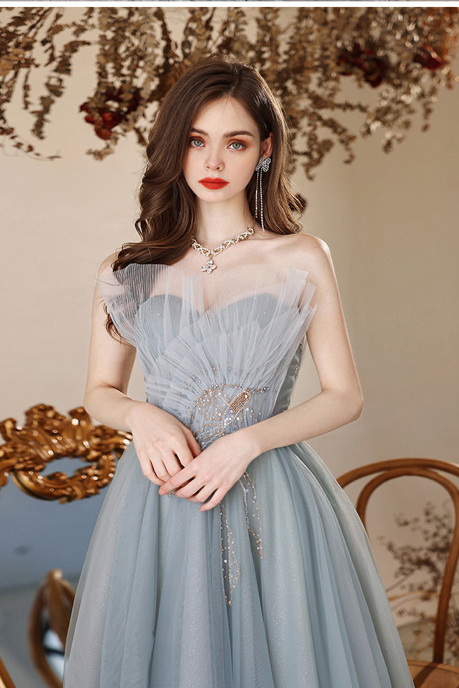 Princess Misty Blue Strapless A-line Long Formal Dress