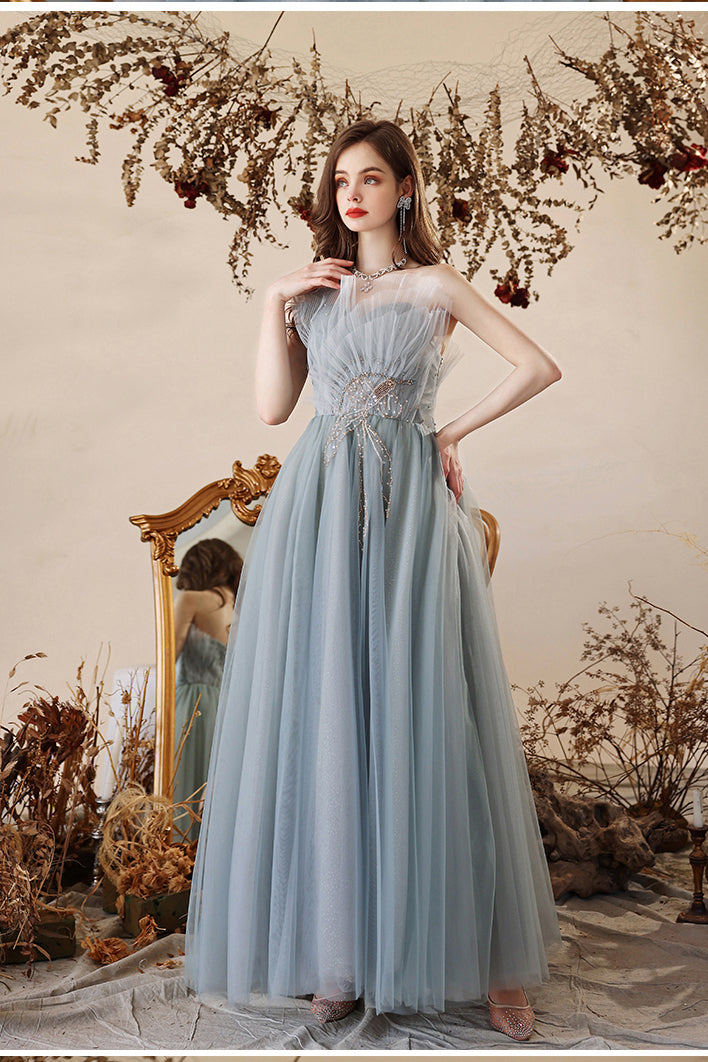 Princess Misty Blue Strapless A-line Long Formal Dress