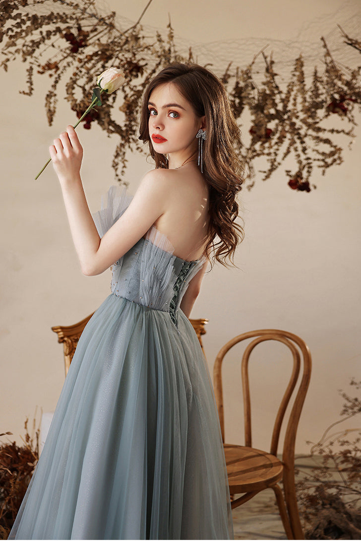 Princess Misty Blue Strapless A-line Long Formal Dress