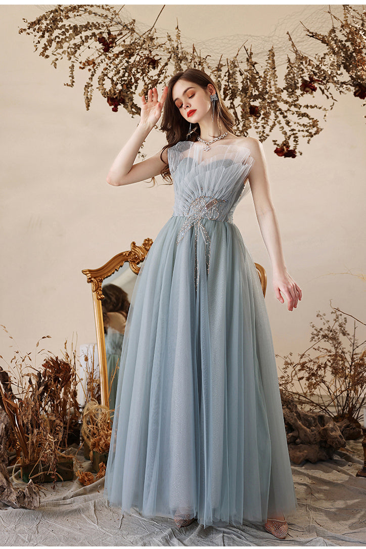 Princess Misty Blue Strapless A-line Long Formal Dress