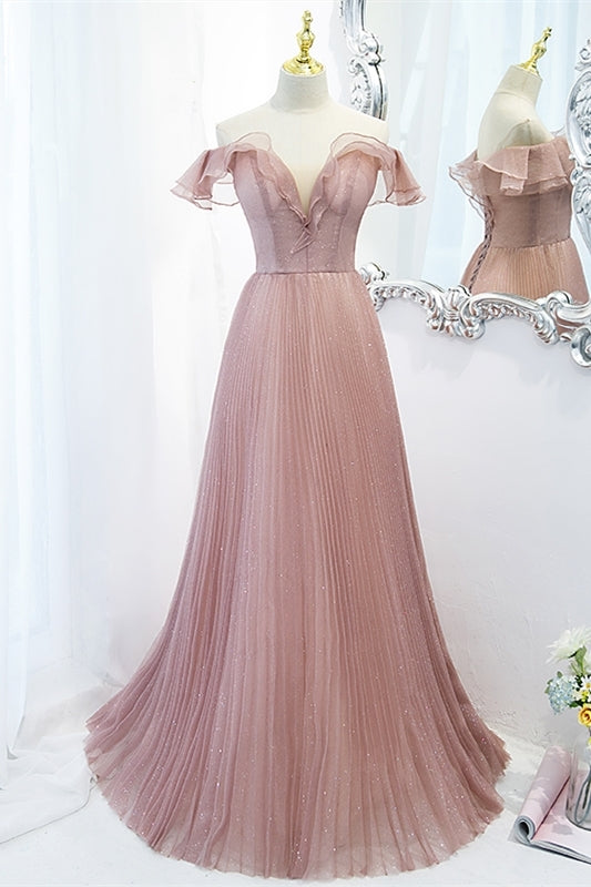 Princess Pink Off the Shoulder A-line Formal Dress
