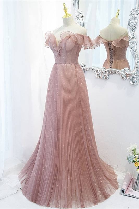 Princess Pink Off the Shoulder A-line Formal Dress