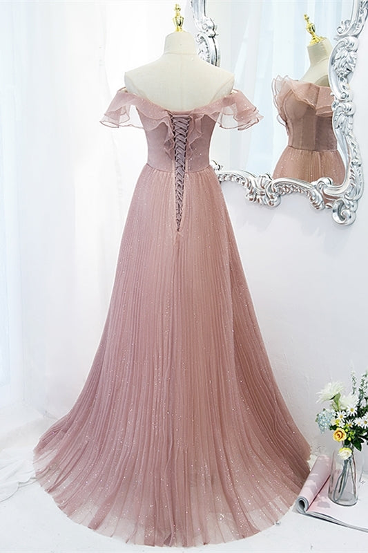 Princess Pink Off the Shoulder A-line Formal Dress