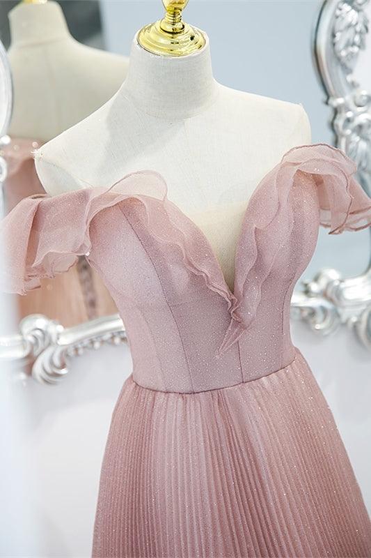 Princess Pink Off the Shoulder A-line Formal Dress