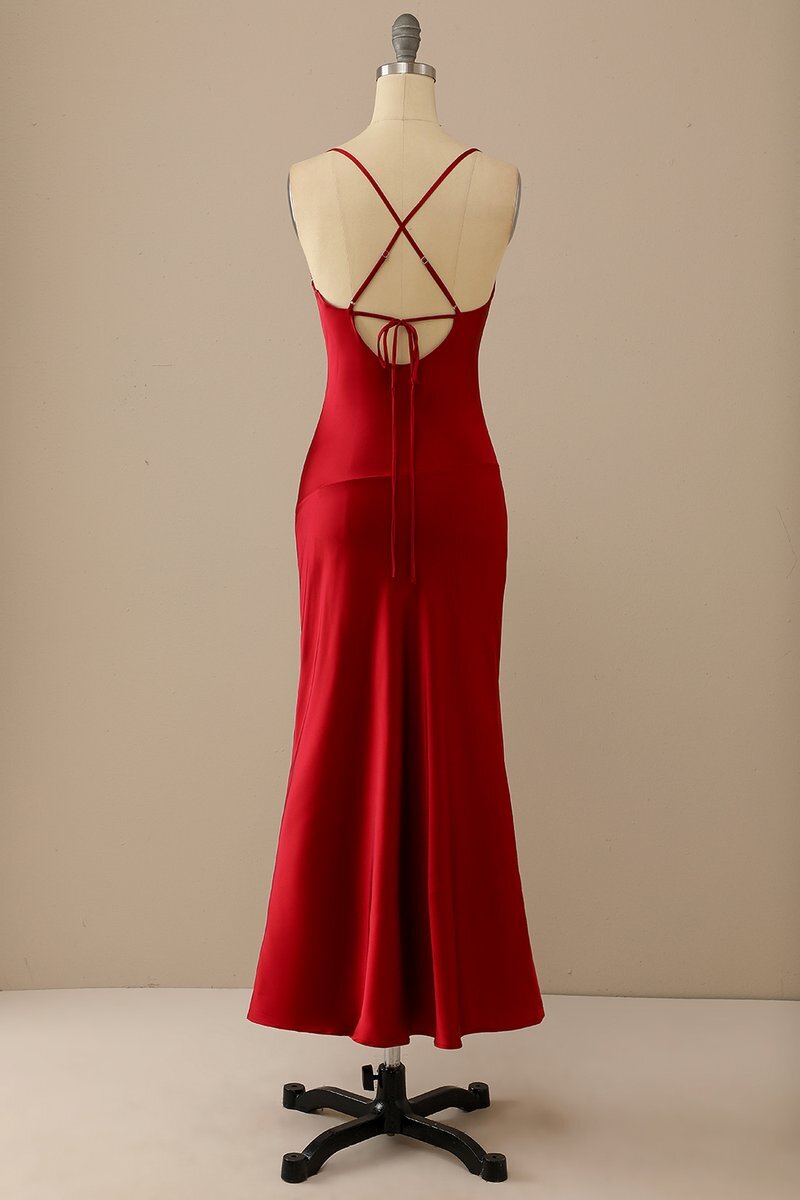 Sexy Spaghetti Straps Red Slip Dress