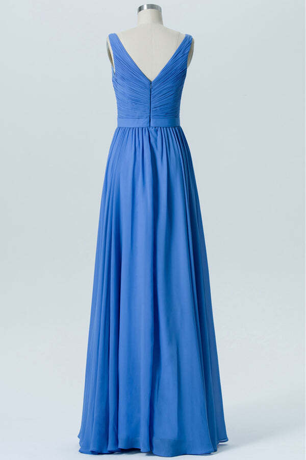 Simple Royal Blue A-line Pleated Long Bridesmaid Dress