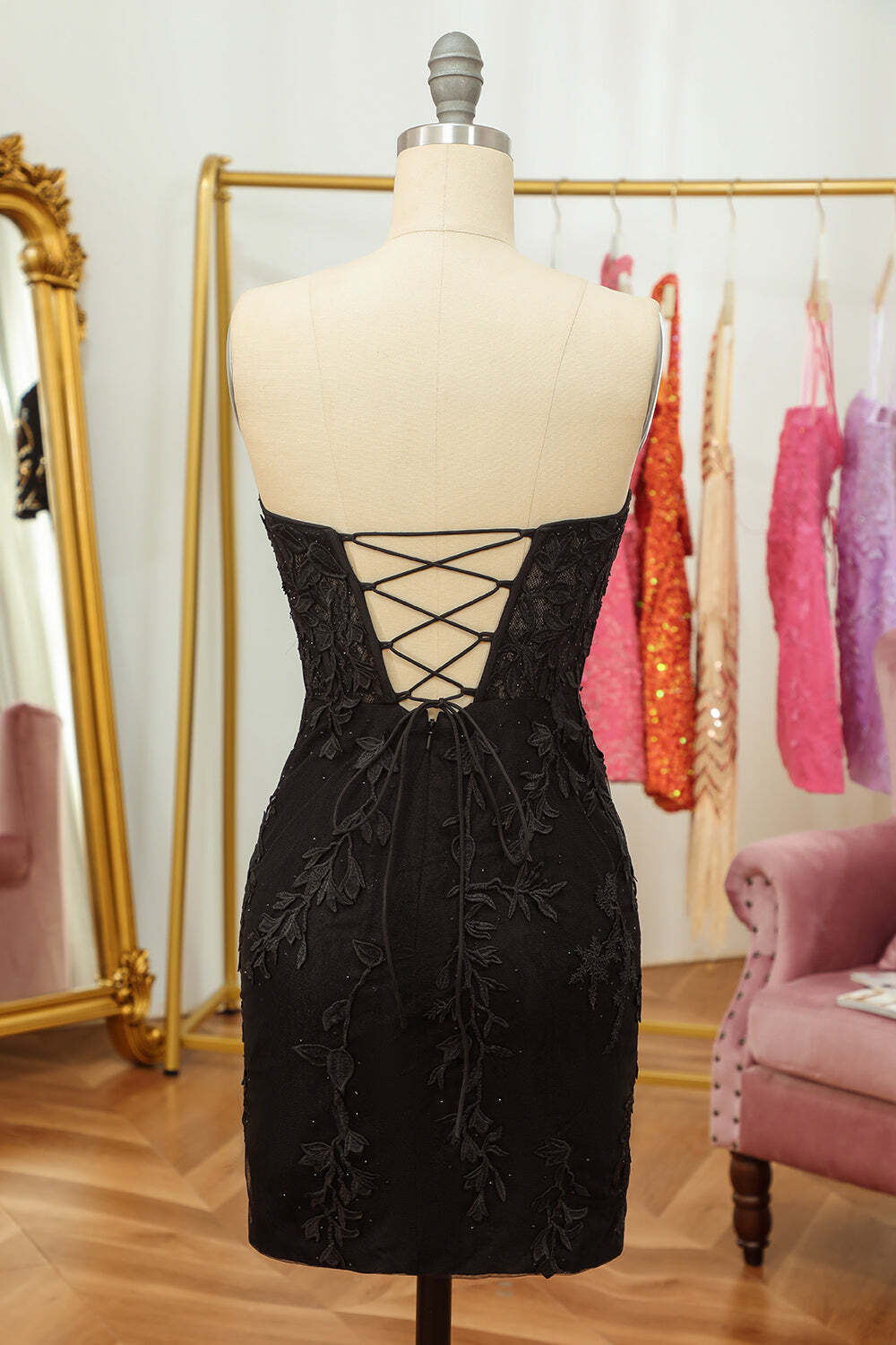 Cute Black Lace Sweetheart Tight Mini Dress