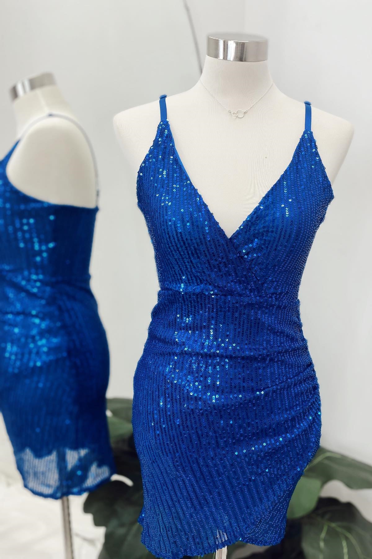 Straps Royal Blue Sequin Bodycon Mini Dress