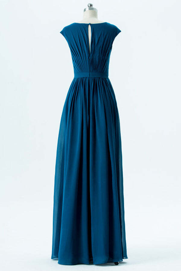 Dark Turquoise Chiffon A-line Long Bridesmaid Dress