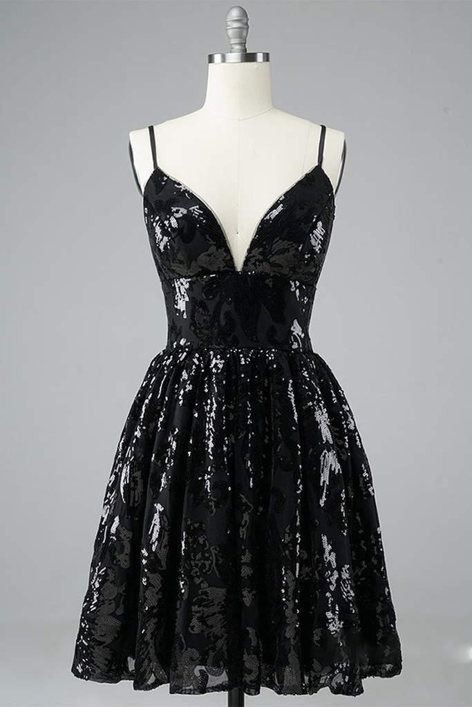 Classic Black A-line Straps Short Homecoming Dress