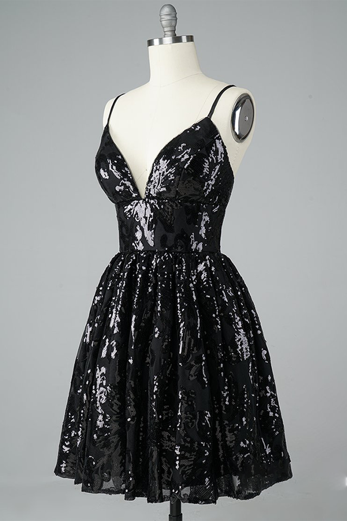 Classic Black A-line Straps Short Homecoming Dress