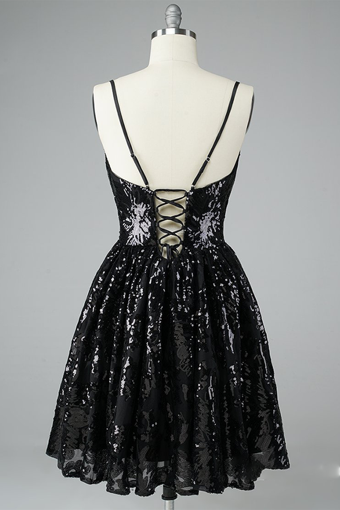 Classic Black A-line Straps Short Homecoming Dress