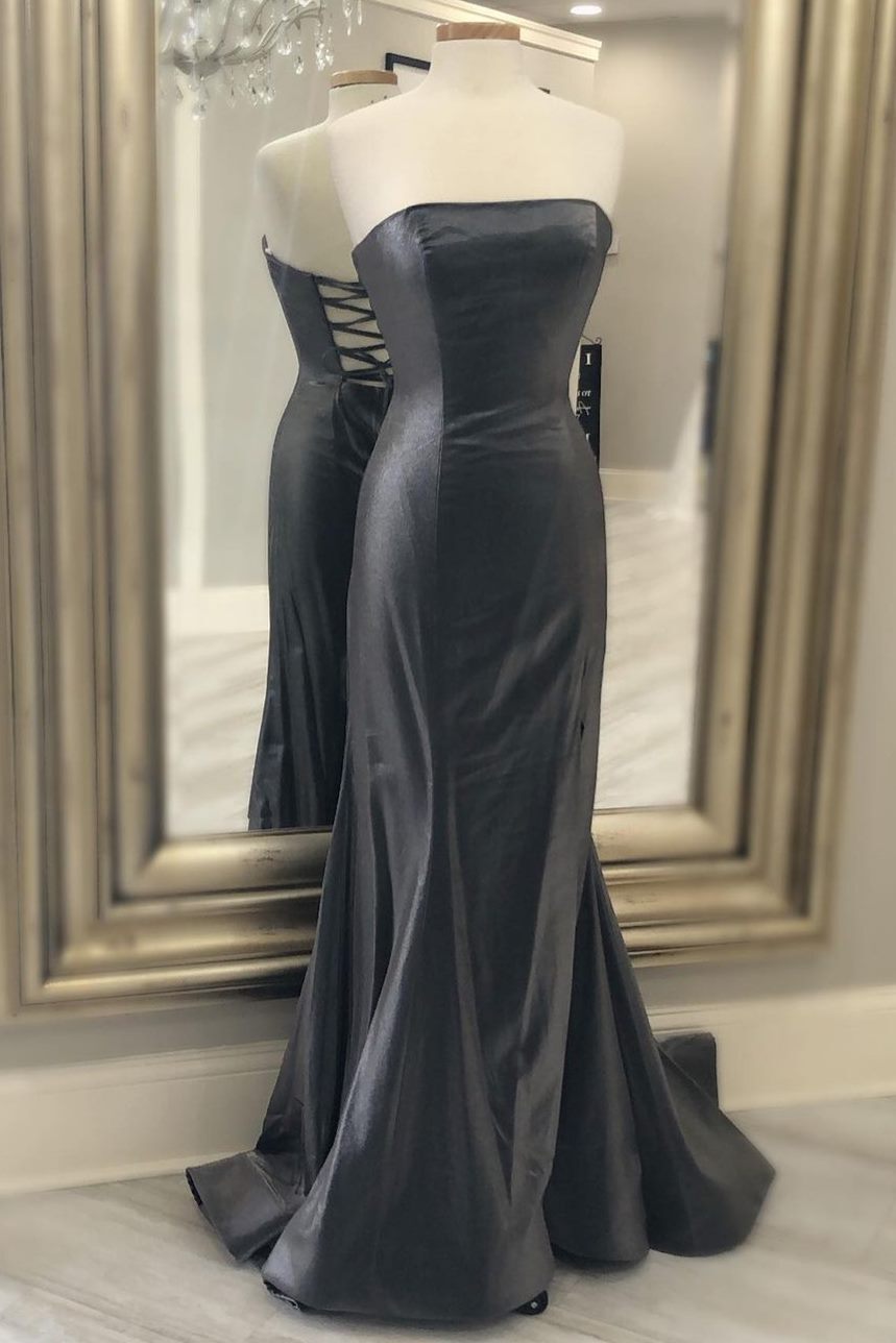Simple Black Mermaid Strapless Long Prom Dress