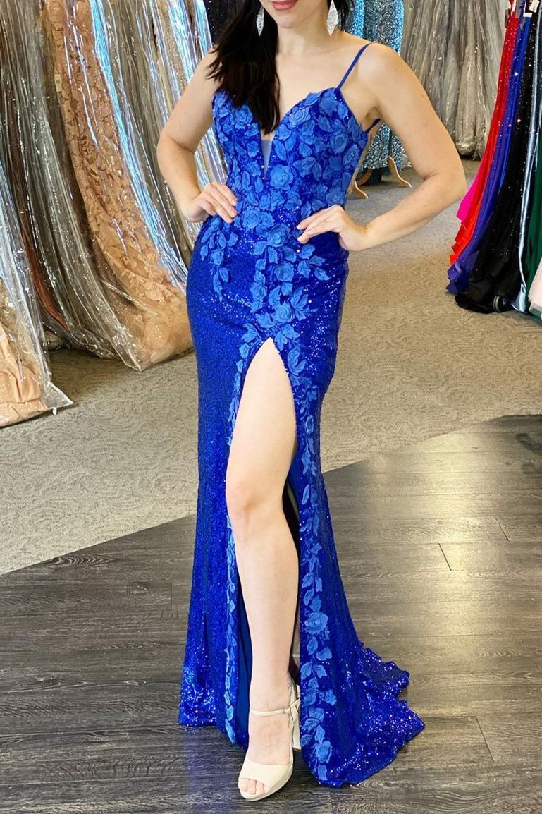 Gorgeous Royal Blue Sequins Mermaid Long Formal Dress
