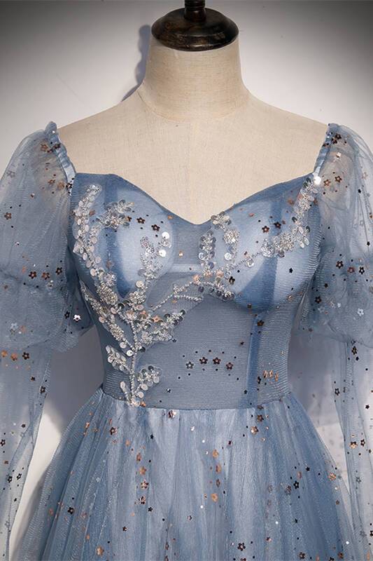Blue A-line Tulle Fairy Dress with Short Sleeves