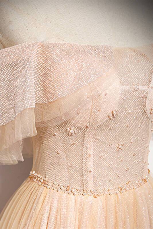 Off the Shoulder Pink Tulle Long Party Dress
