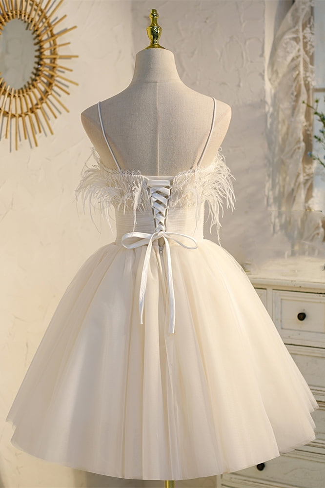 Princess A-line Short Straps Party Dress with Fur 