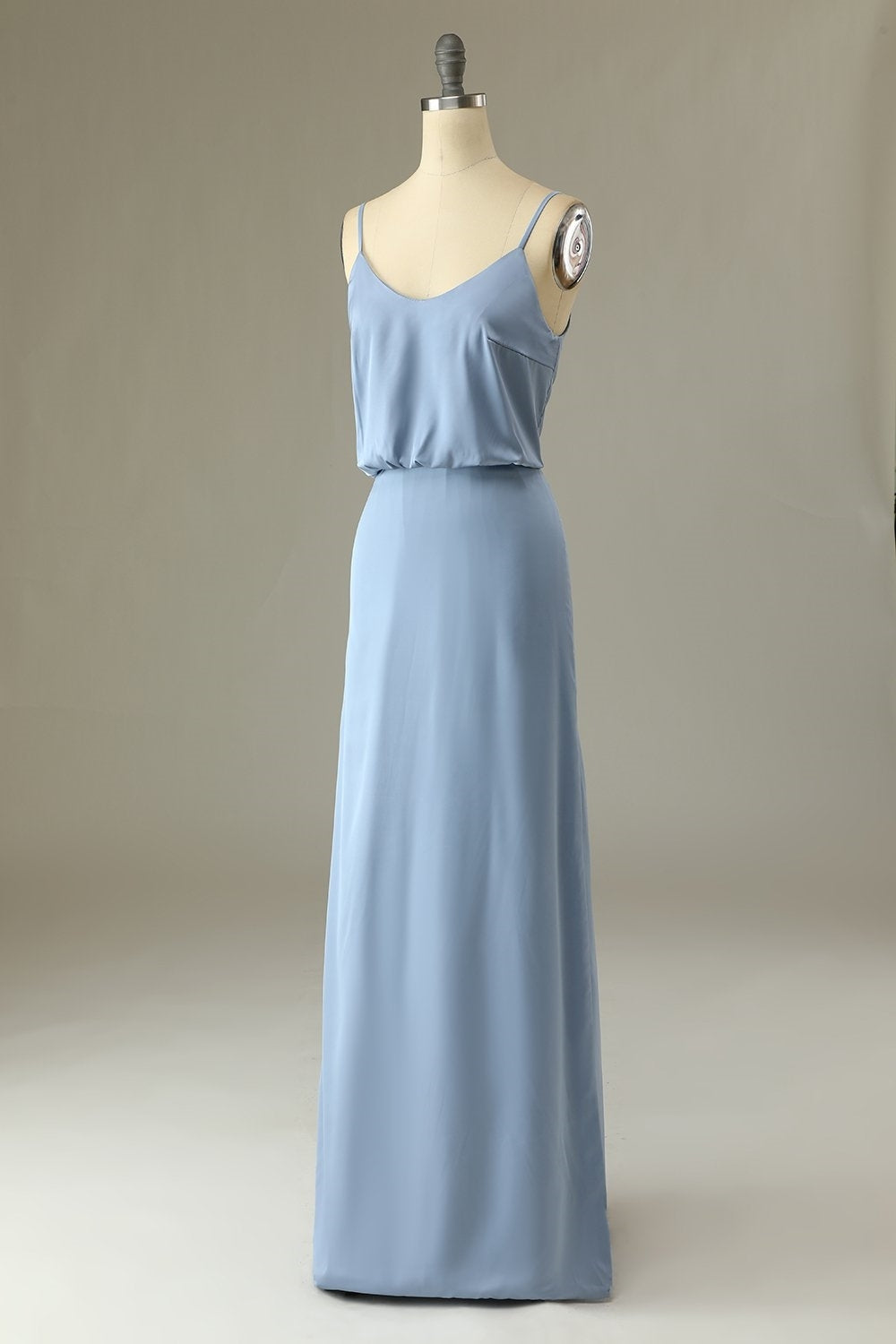 Blue Spaghetti Straps Simple Wedding Guest Dress Long Party Dress, DP3390