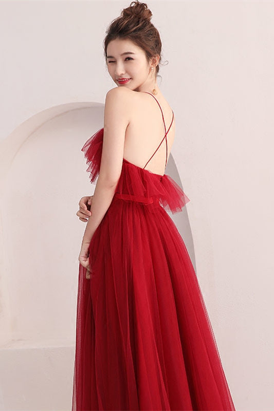 Beautiful A-line Red Long Party Dress with Straps