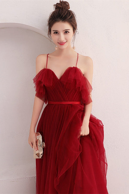 Beautiful A-line Red Long Party Dress with Straps