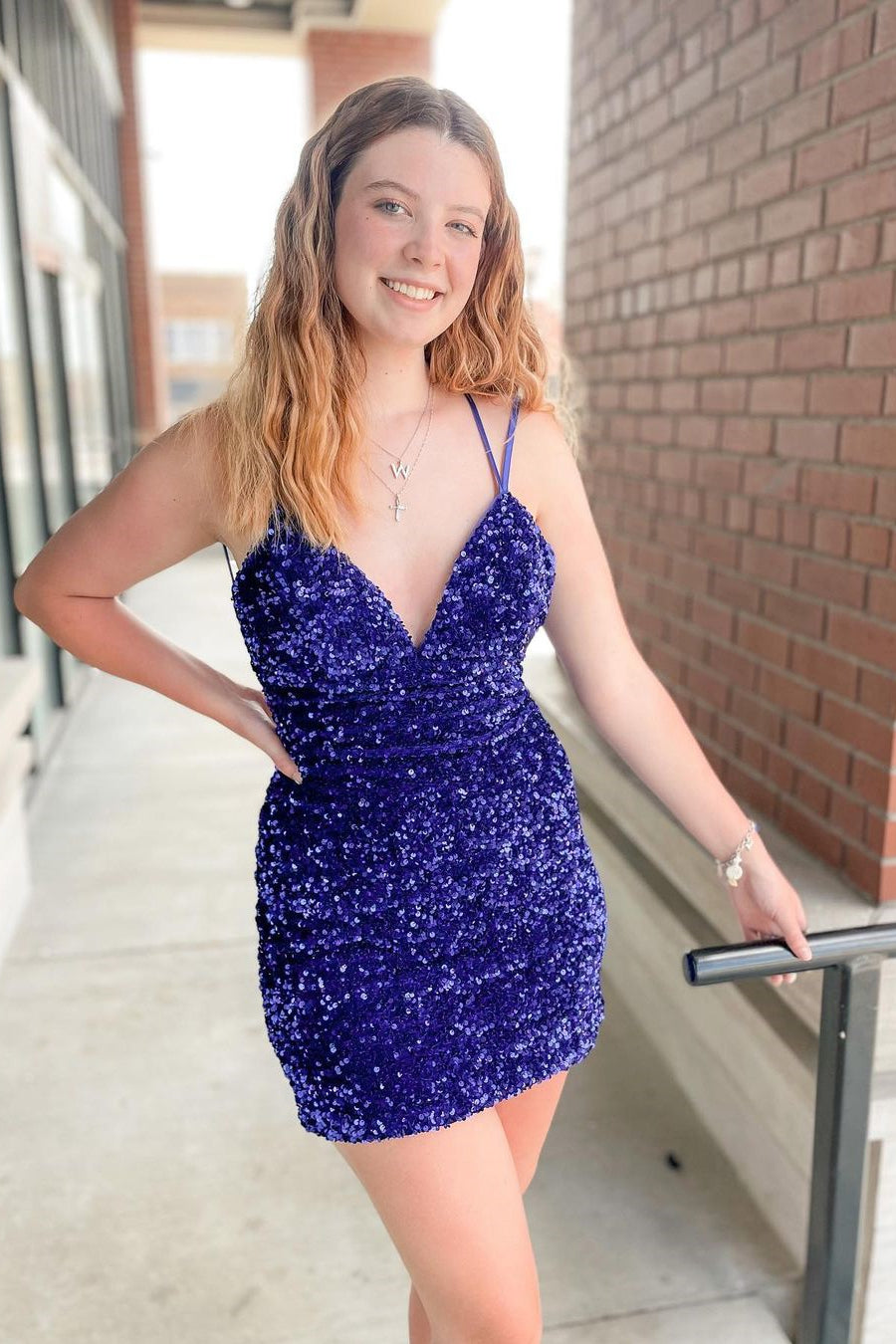 Royal Blue Sequin Double Straps Bodycon Mini Party Dress
