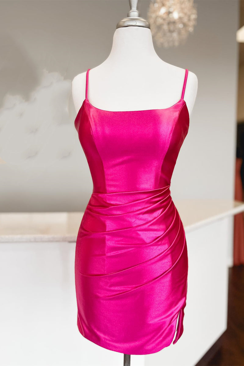 Fuchsia Straps Ruched Bodycon Mini Dress