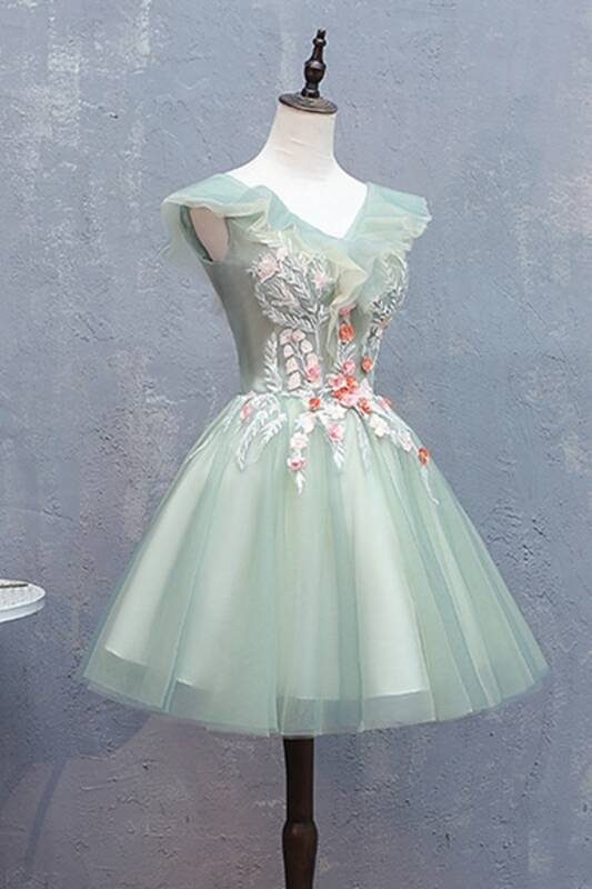 Mint Green A-line Embroidered Short Homecoming Dress