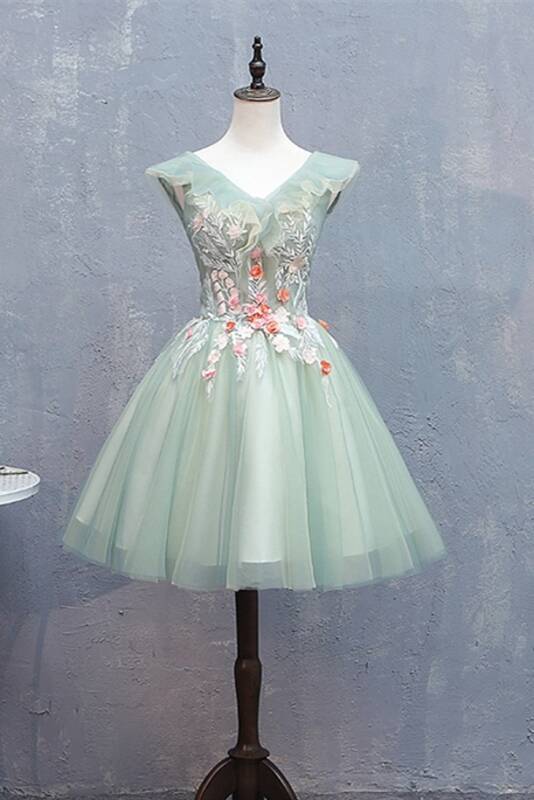 Mint Green A-line Embroidered Short Homecoming Dress