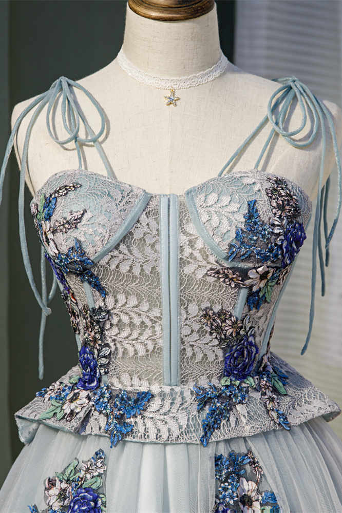 Adorable A-line Blue Floral Embroidered Short Party Dress