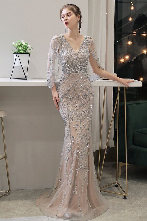 Gorgeous Beaded Champagne Evening Dress 