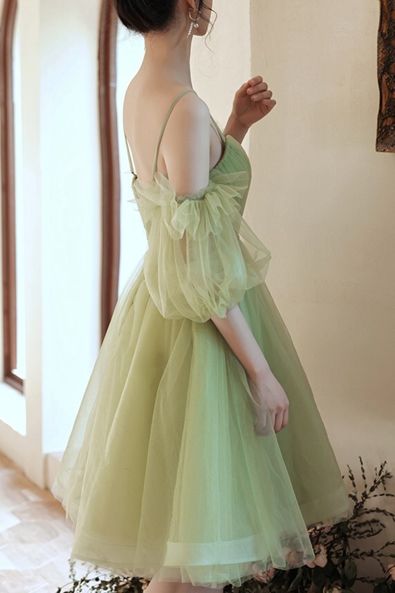 Avocado Green Tulle A-line Short Party Dress