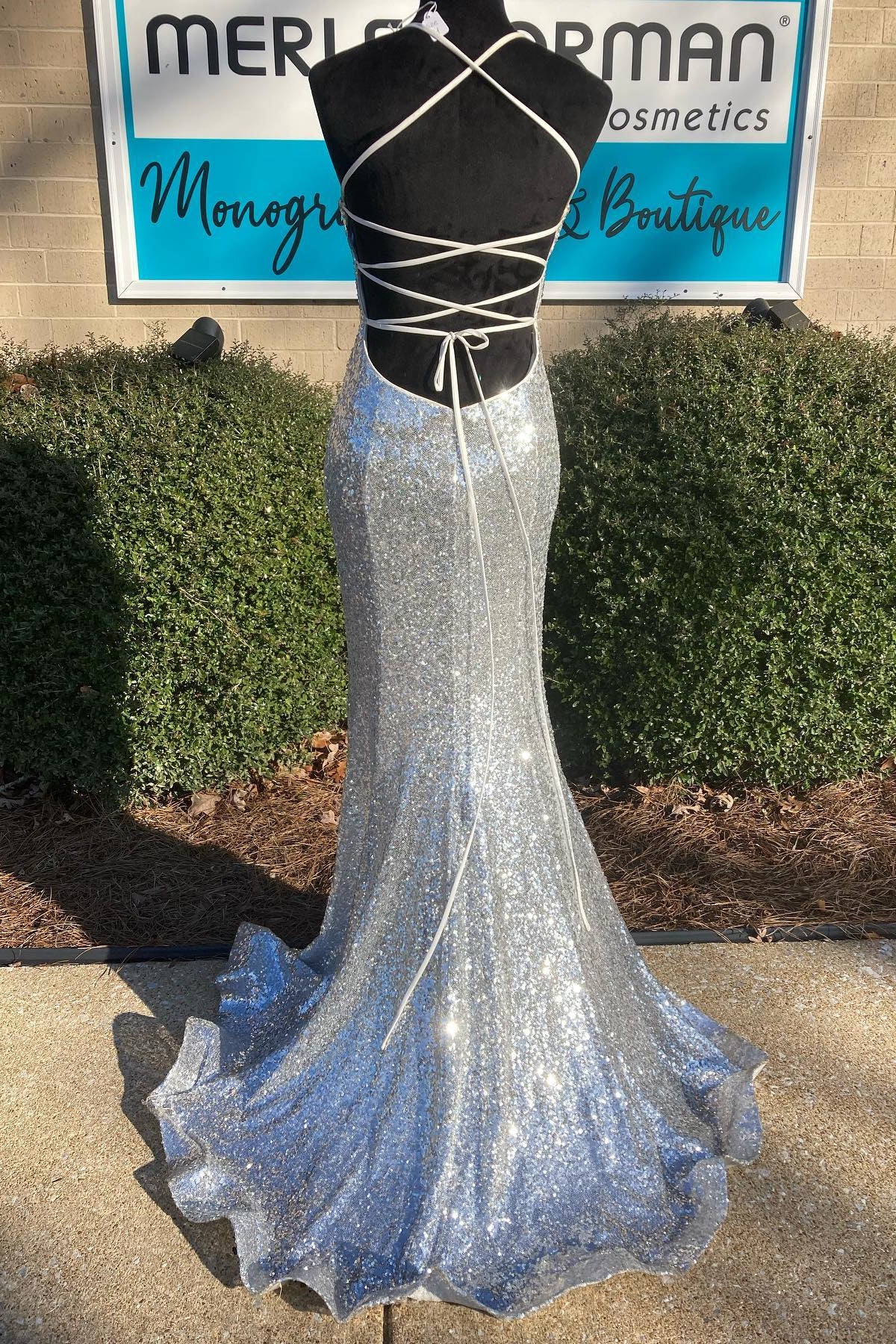 shiny silver prom dress Glitter-Tulle Long Prom Dress in Sequin Embroidery Silver / XSmall
