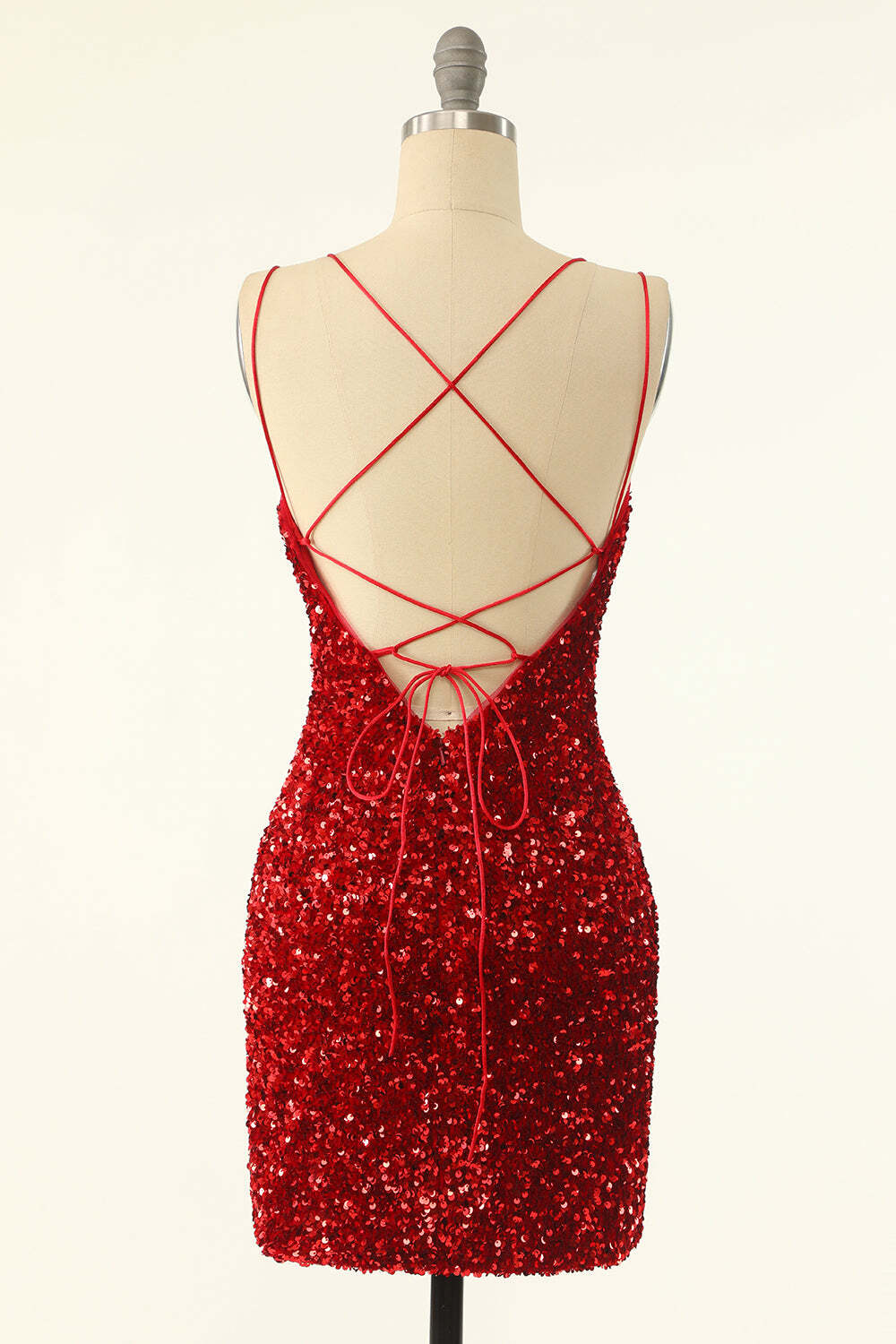 Double Straps Red Sequin Bodycon Mini Homecoming Dress