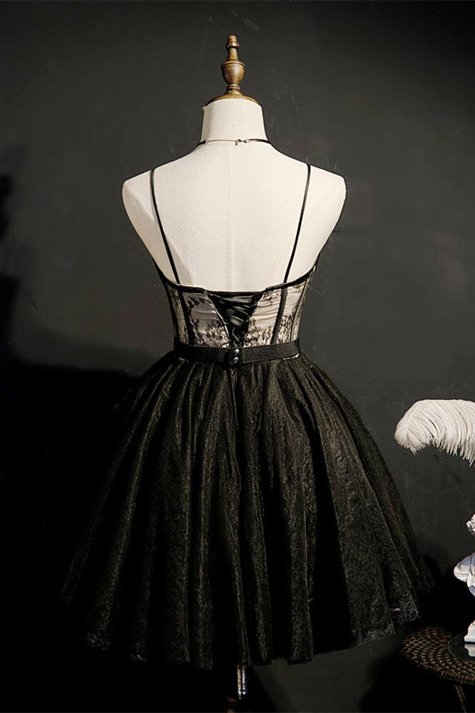 Black A-line Short Party Dress with Diamonds Belt