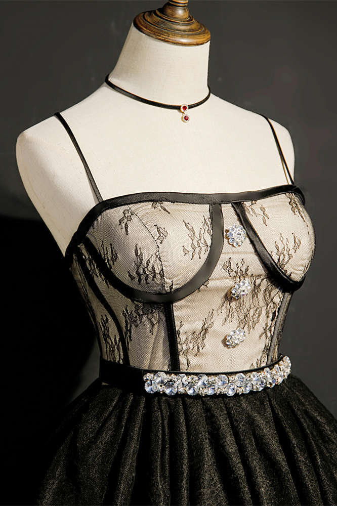 Black A-line Short Party Dress with Diamonds Belt